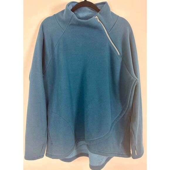 Athleta Size 1X Cozy Karma Asym Pullover Sweater Fleece Athleisure Blue Teal - Picture 4 of 10